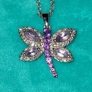 Amethyst and Diamond Dragonfly Pendant NWOT